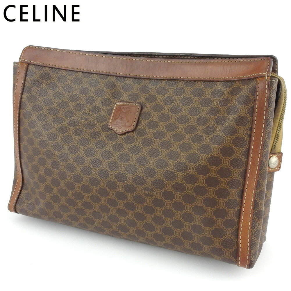 【雨季得SALE★21％OFFクーポン券】セリーヌ CELINE クラッチペダル御徒面子 マカダム 赤銅色 ベージュ メンズ 中古 ブランド名 ご機嫌ブランド名 ヴィンテージ