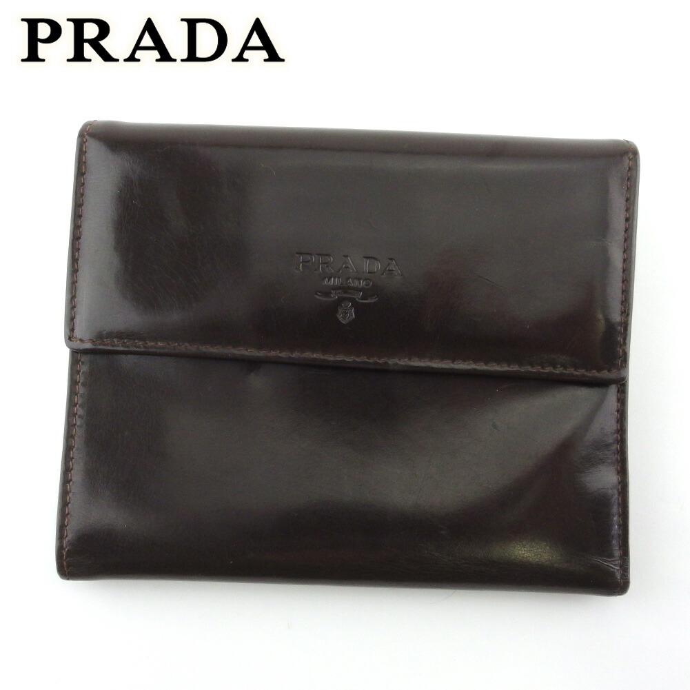 【雨季得SALE★21％OFFクーポン券】プラダ PRADA 三つ折り紙入れ ロゴタイプ 赤銅色 メンズ 中古 ブランド名 ご機嫌ブランド名 ヴィンテージ