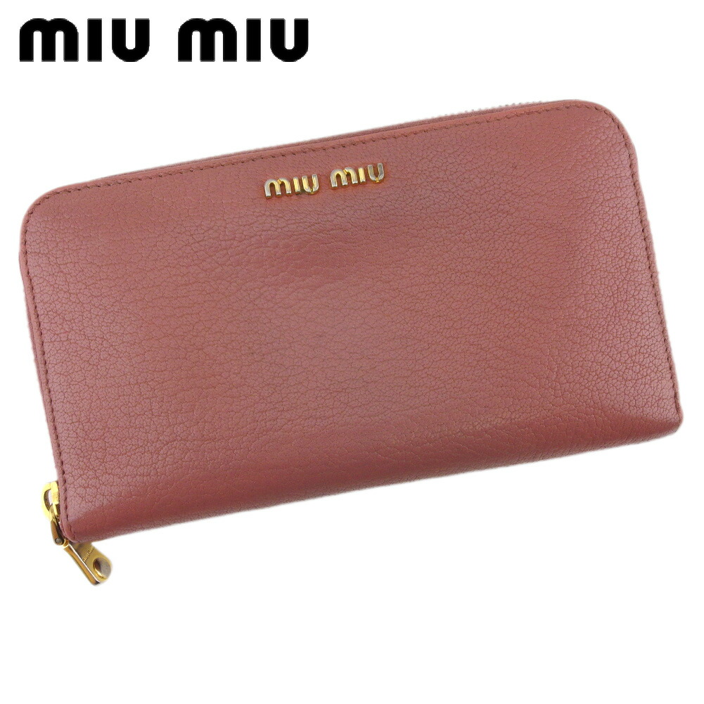 【新生活応援★29％OFFクーポン】ミュウミュウ MIUMIU 長財布 ロゴ ピンク ゴールド メンズ 中古 ブランド ハイブランド ヴィンテージ 29,761円