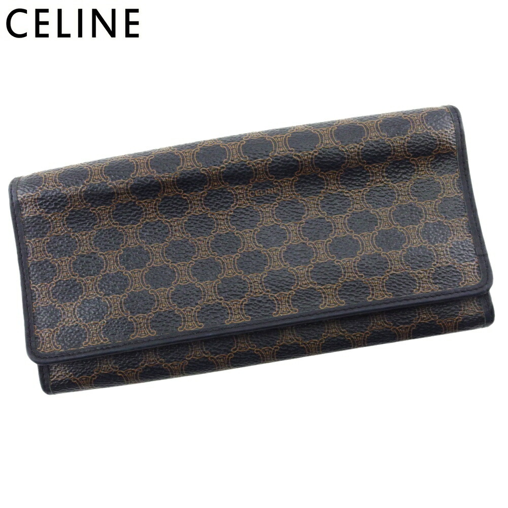 【Fashion Special Fair★28％OFF引き換え証】セリーヌ CELINE 長札入れ マカダム 黒いこと 赤銅色 レディース 中古 ブランド名 ご機嫌ブランド名 ヴィンテージ 財布・ケース-レディース財布-バッグ・小物・ブランド雑貨