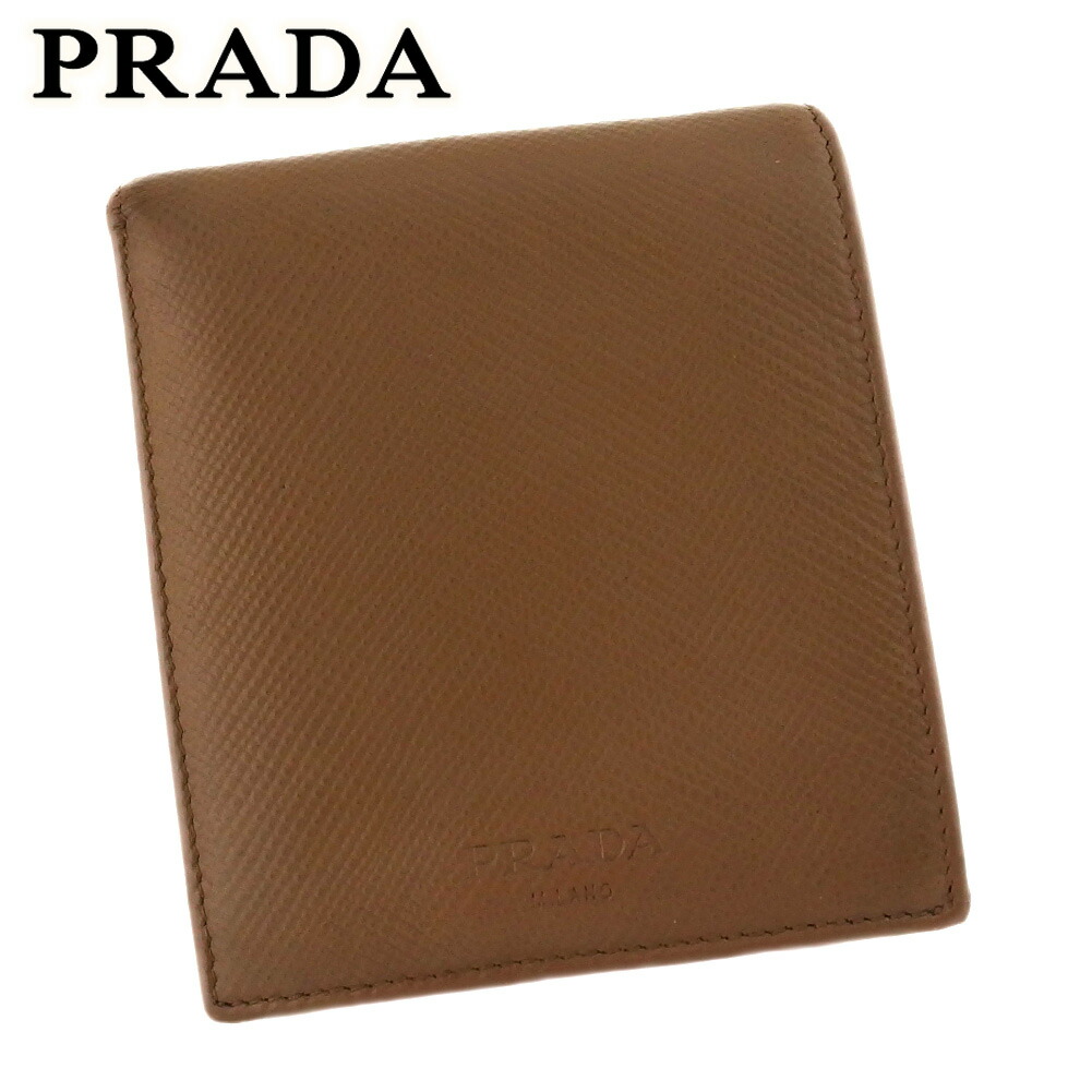 【月代わりの人大売り出し★29％OFFクーポン券】プラダ PRADA 二つ折り紙入れ ロゴタイプ ともし火赤銅色 メンズ 中古 ブランド名 ご機嫌ブランド名 ヴィンテージ