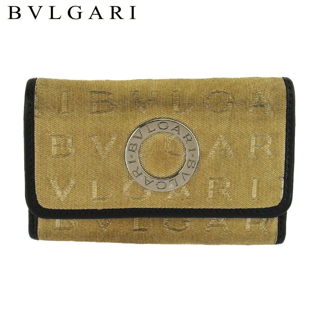 【お買い物マラソン★30％OFFクーポン】ブルガリ BVLGARI キーケース ロゴマニア レッタレ ベージュ ブラック シルバー メンズ 中古 ブランド ハイブランド ヴィンテージ 13,975円