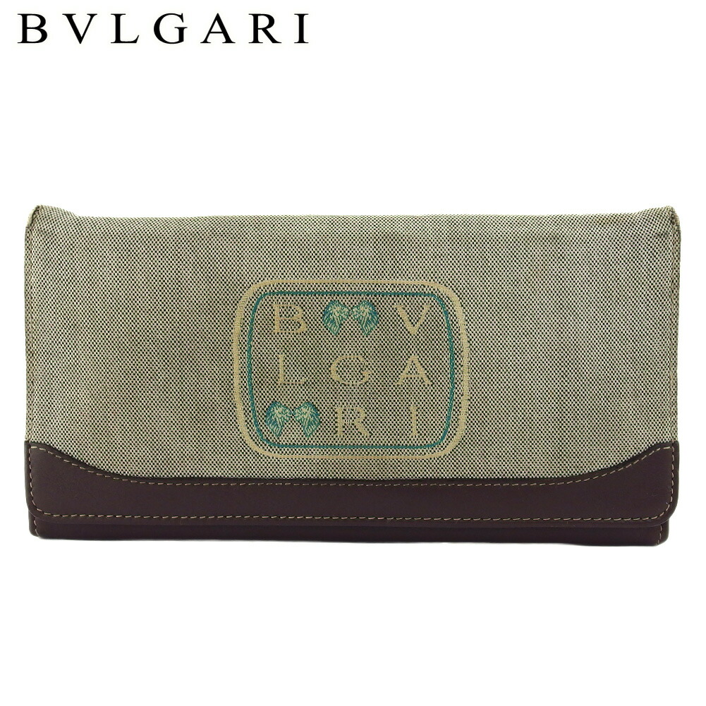 【お買い物マラソン★30％OFFクーポン】ブルガリ BVLGARI 長財布 ロゴ ベージュ ブラウン ブルー メンズ 中古 ブランド ハイブランド ヴィンテージ