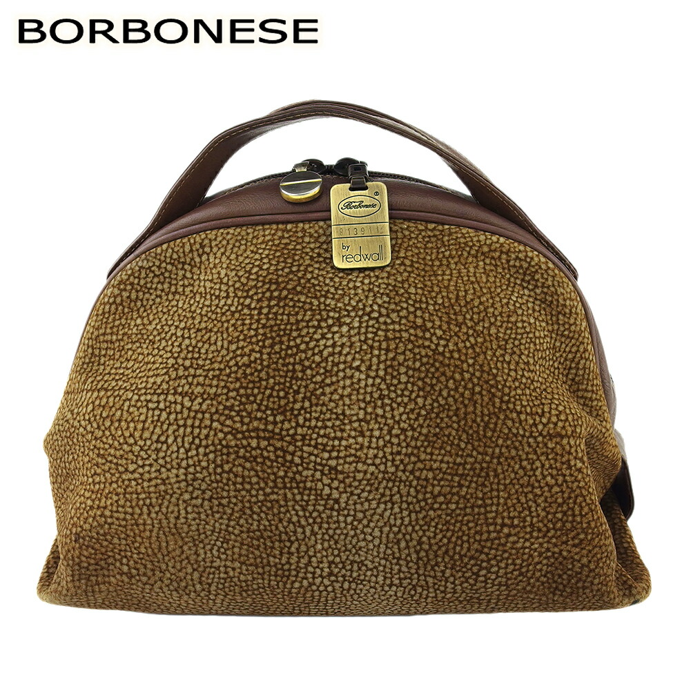 【お買い物マラソン★30％OFFクーポン】ボルボネーゼ BORBONESE ハンドバッグ うずら柄 redwallタグ付き ブラウン ベージュ ゴールド レディース 中古 ブランド ハイブランド ヴィンテージ 14,628円