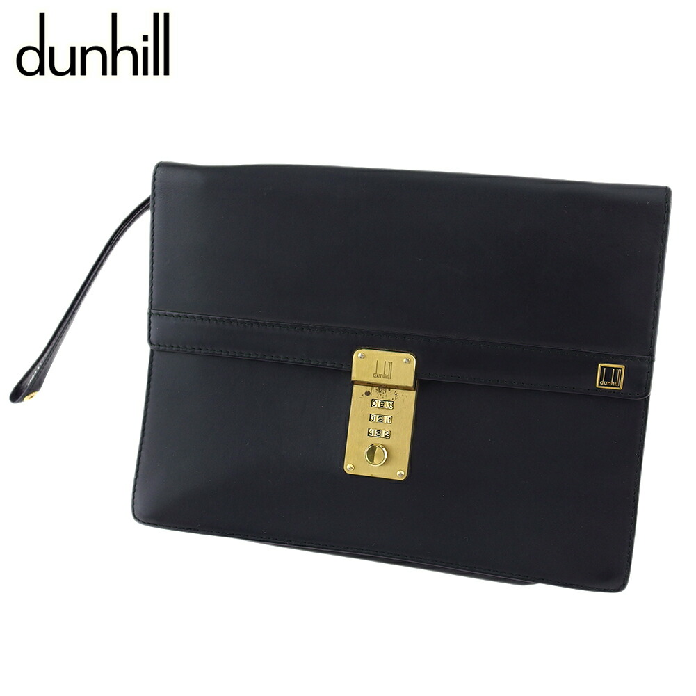 【お買い物マラソン★30%OFFクーポン】ダンヒル Dunhill クラッチバッグ ロゴプレート ブラック ゴールド レディース 中古 ブランド ハイブランド ヴィンテージ|ブランドデポ