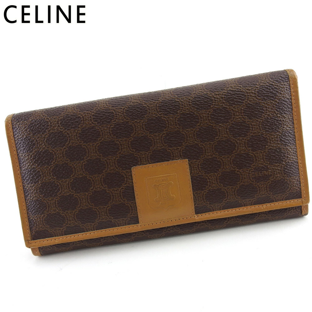 【決算前SALE★50％OFF引き換え証】セリーヌ CELINE 長紙入れ マカダム 赤銅色 ベージュ ゴールド メンズ 中古 ブランド名 ご機嫌ブランド名 ヴィンテージ