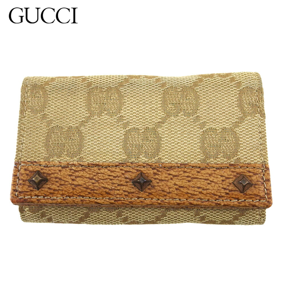 【お買い物マラソン★30％OFFクーポン】グッチ GUCCI キーケース GGキャンバス ピラミッドスタッズ ベージュ ブラウン メンズ 中古 ブランド ハイブランド ヴィンテージ