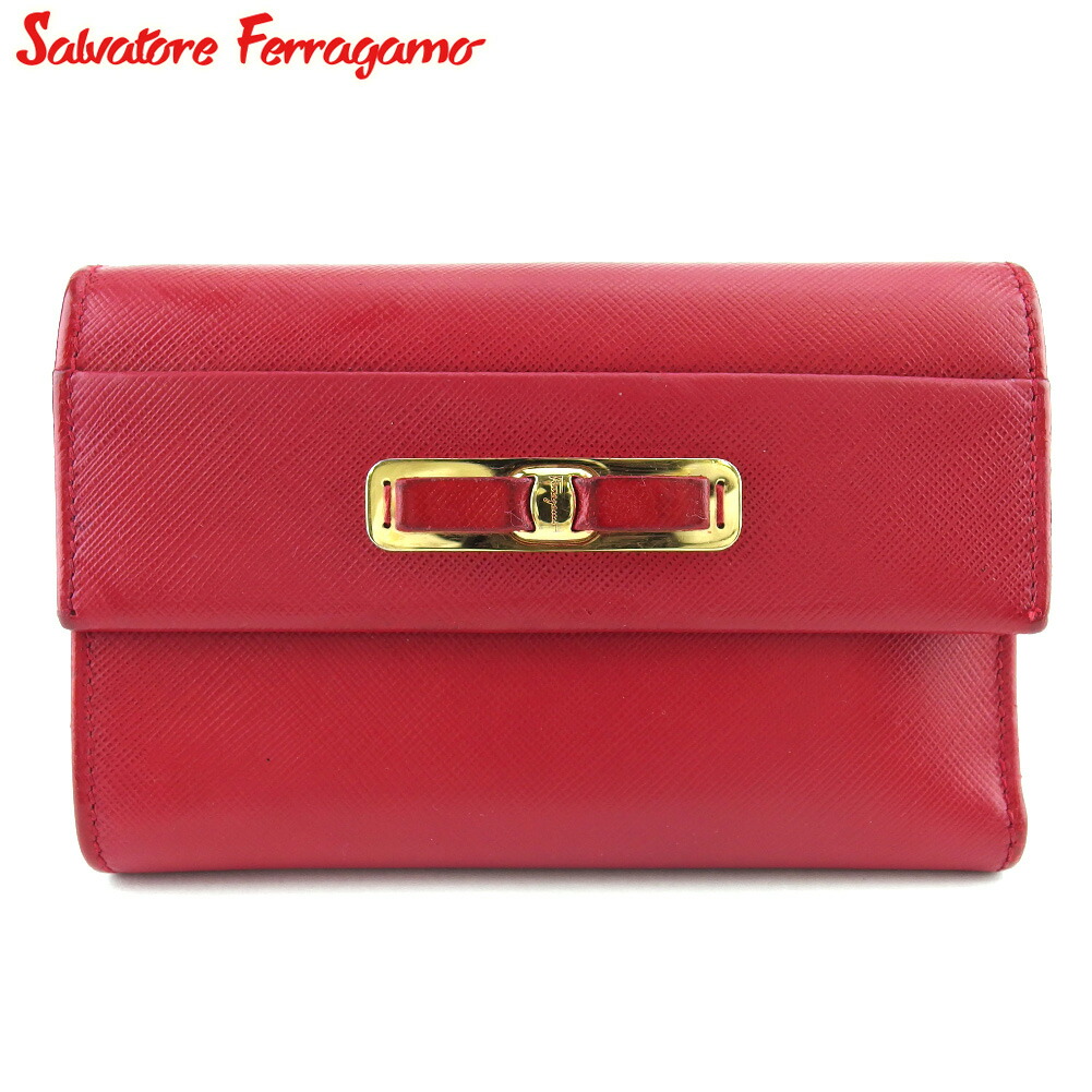 【お買い物マラソン★30％OFFクーポン】サルヴァトーレフェラガモ Salvatore Ferragamo 三つ折り財布 ヴァラリボン レッド ゴールド メンズ 中古 ブランド ハイブランド ヴィンテージ