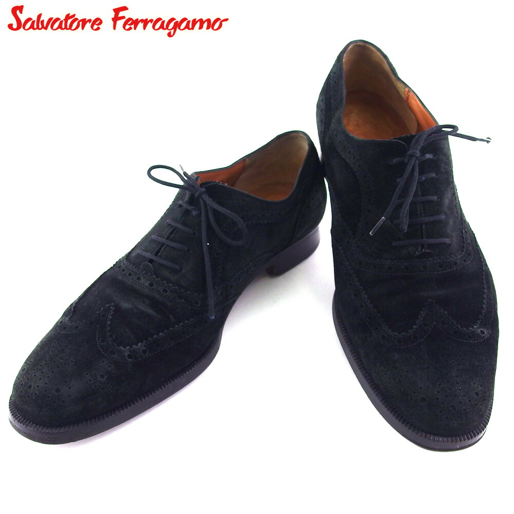 【お買い物マラソン★30%OFFクーポン】サルヴァトーレフェラガモ Salvatore Ferragamo その他靴 メダリオン ♯9EE ブローグ ウィングチップ ブラック メンズ 中古 ブランド ハイブランド ヴィンテージ|ブランドデポ