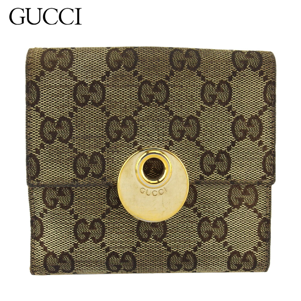 【Fashion Special Fair★28％OFF引き換え証】グッチ GUCCI 二つ折り札入れ GG帆布 星食 ベージュ 赤銅色 ゴールド メンズ 中古 ブランド名 ご機嫌ブランド名 ヴィンテージ バッグ・小物・ブランド雑貨-レディース財布