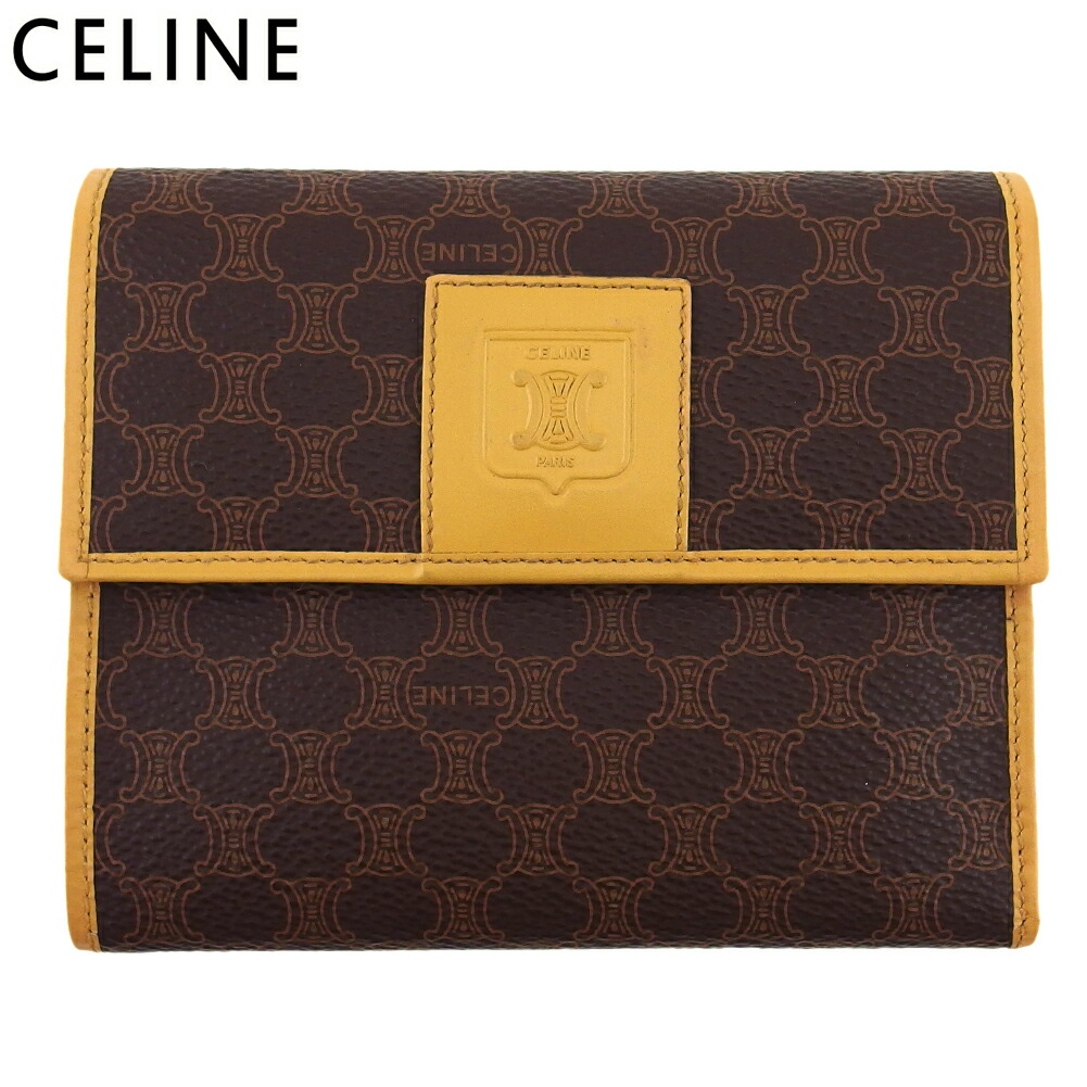 【月代わりの人大売り出し★29％OFFクーポン券】セリーヌ CELINE 三つ折り紙入れ マカダム 赤銅色 ベージュ メンズ 中古 ブランド名 ご機嫌ブランド名 ヴィンテージ