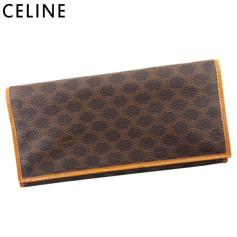 【土日BIG SALE★27％OFF引き換え証】セリーヌ CELINE 長紙入れ マカダム 赤銅色 ベージュ レディース 中古 ブランド名 ご機嫌ブランド名 ヴィンテージ