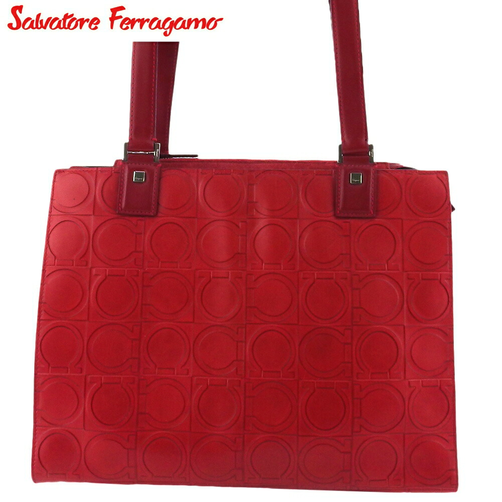 【お買い物マラソン★30%OFFクーポン】サルヴァトーレフェラガモ Salvatore Ferragamo トートバッグ ガンチーニ レッド シルバー レディース 中古 ブランド ハイブランド ヴィンテージ|ブランドデポ