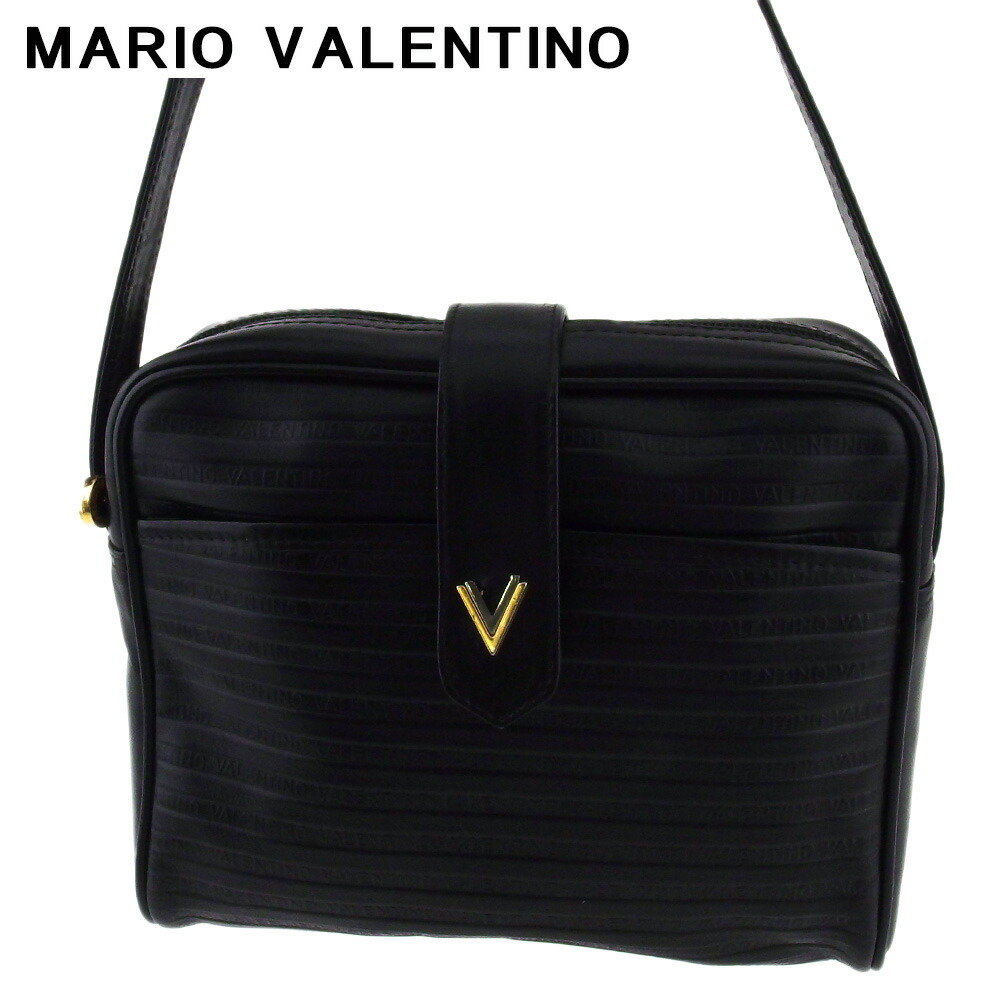【週日制限事項SALE★24％OFF引き換え証】マリオ・ヴァレンティノ MARIO VALENTINO ショルダーバッグ V目じるし 黒いこと ゴールド しろがね色 レディース 中古 ブランド名 御機嫌ブランド名 ヴィンテージ