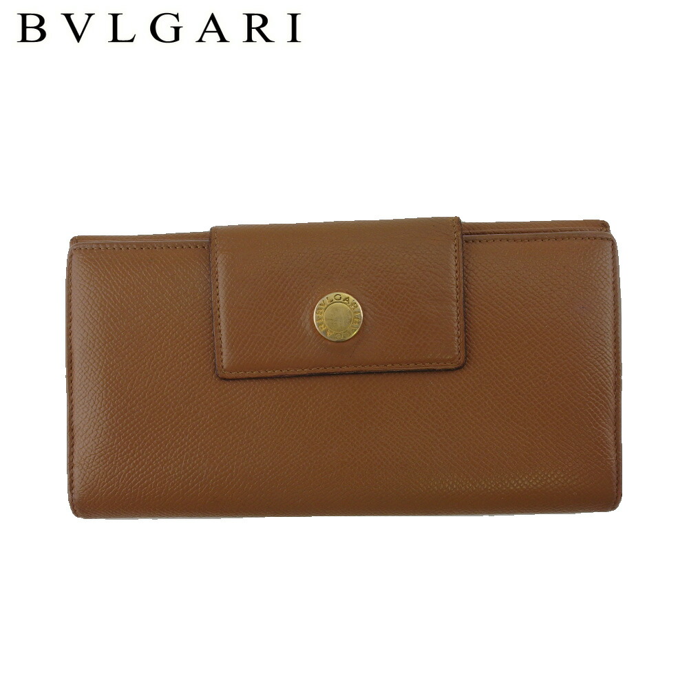 【お買い物マラソン★30％OFFクーポン】ブルガリ BVLGARI 長財布 クラシコ ロゴボタン ブラウン ゴールド メンズ 中古 ブランド ハイブランド ヴィンテージ