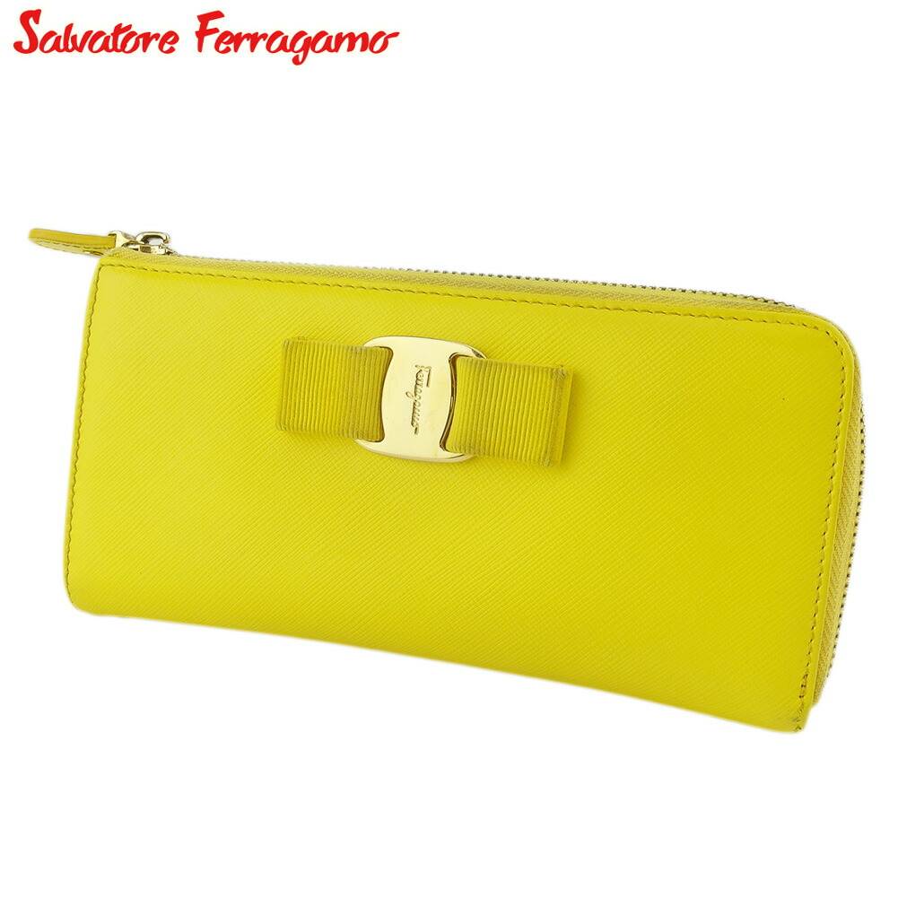【雨季得SALE★21％OFFクーポン券】サルヴァトーレフェラガモ Salvatore Ferragamo 長紙入れ ヴァラリボン 黄色 ゴールド メンズ 中古 ブランド名 ご機嫌ブランド名 ヴィンテージ
