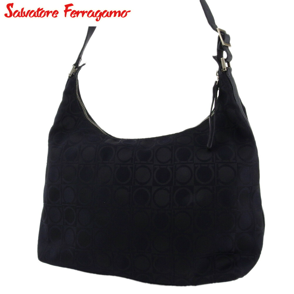 【週日制限事項SALE★24％OFF引き換え証】サルヴァトーレフェラガモ Salvatore Ferragamo ショルダーバッグ ガンチーニ柄 黒いこと しろがね色 メンズ 中古 ブランド名 御機嫌ブランド名 ヴィンテージ