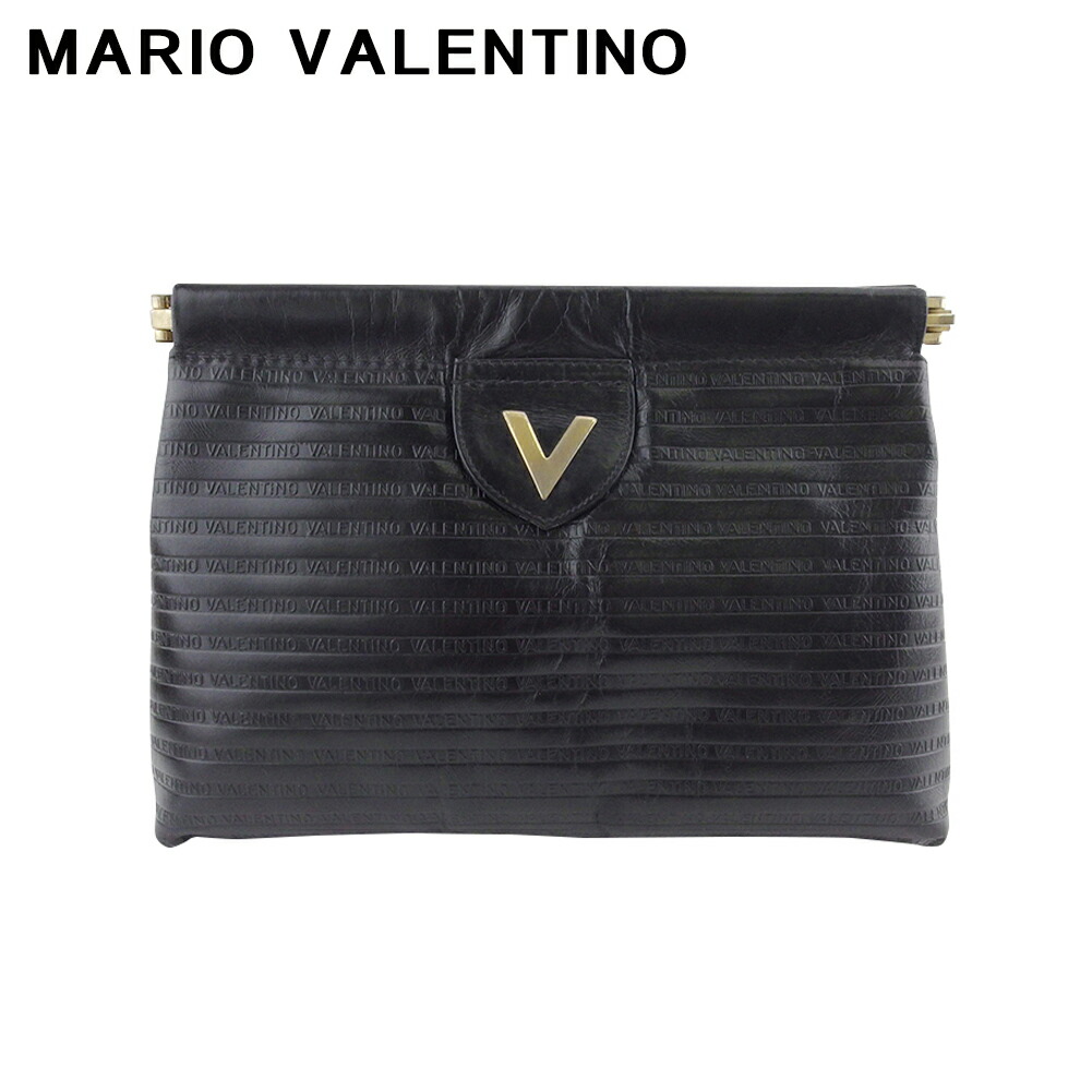 【お買い物マラソン★30％OFFクーポン】マリオ・ヴァレンティノ MARIO VALENTINO クラッチバッグ Vマーク ブラック ゴールド レディース 中古 ブランド ハイブランド ヴィンテージ