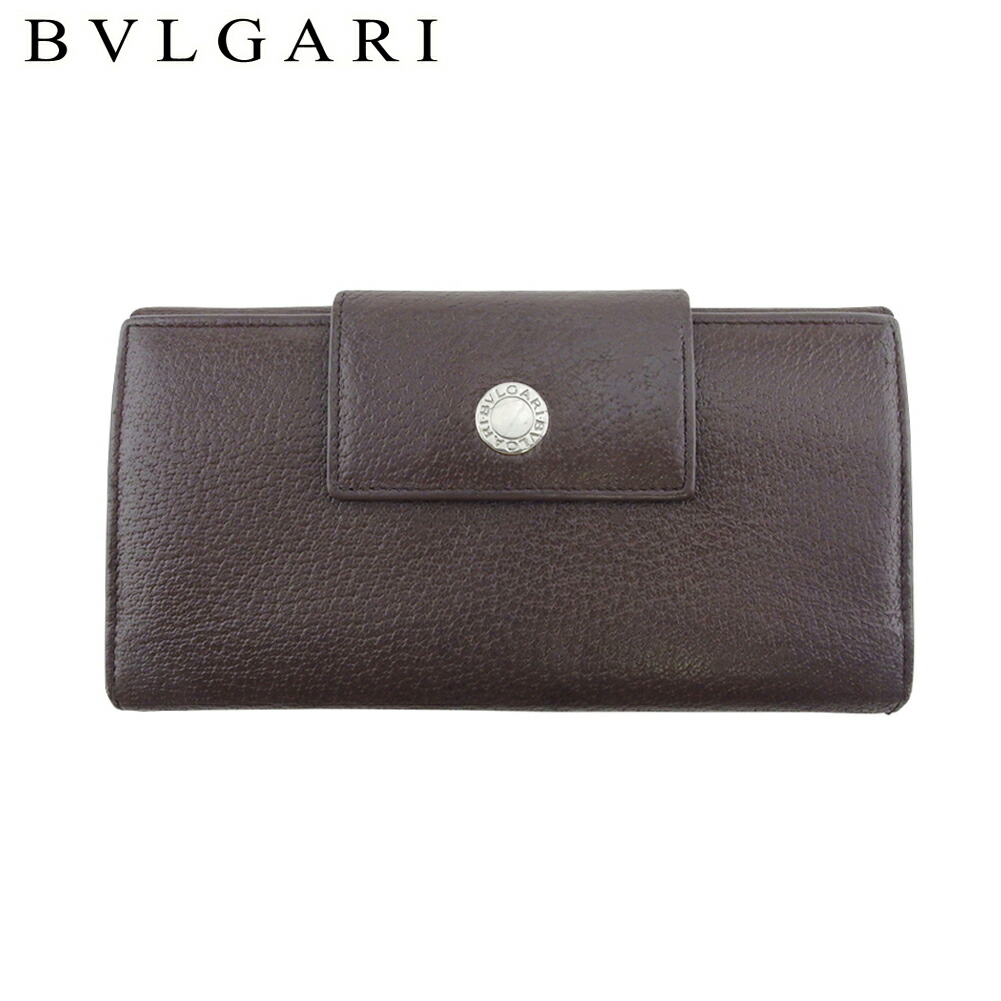 【決算前SALE★50％OFFクーポン】ブルガリ BVLGARI 長財布 クラシコ ロゴボタン ブラウン シルバー レディース 中古 ブランド ハイブランド ヴィンテージ