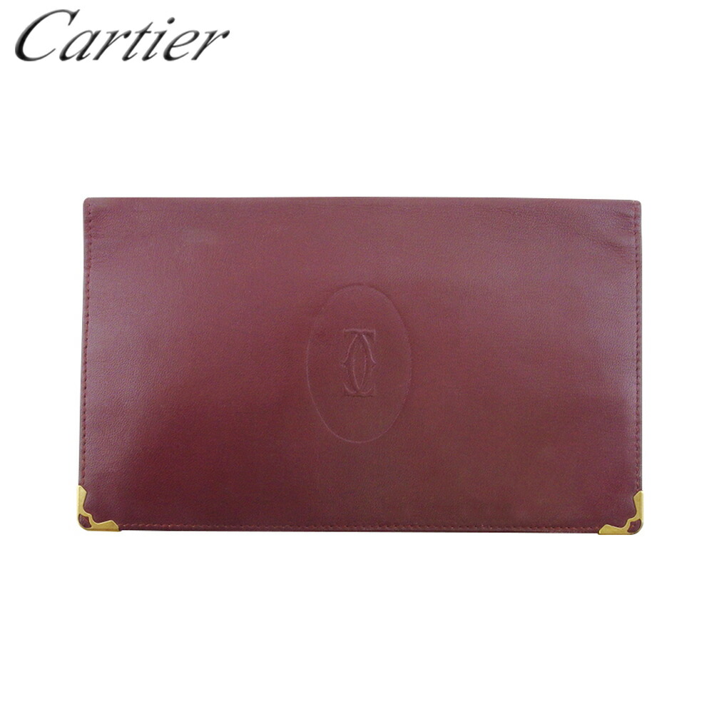 【決算前SALE★50％OFFクーポン券】カルティエ CARTIER 紙入れ 船檣伝達ルート ボルドーワイン ゴールド レディース 中古 ブランド名 ご機嫌ブランド名 ヴィンテージ