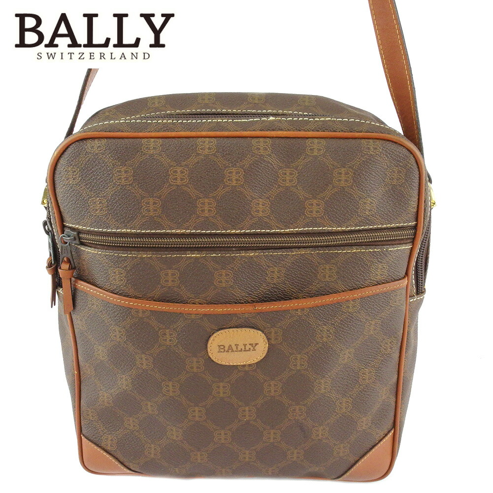【週日制限事項SALE★24％OFF引き換え証】バリー BALLY ショルダーバッグ B目じるし柄 赤銅色 ゴールド メンズ 中古 ブランド名 御機嫌ブランド名 ヴィンテージ