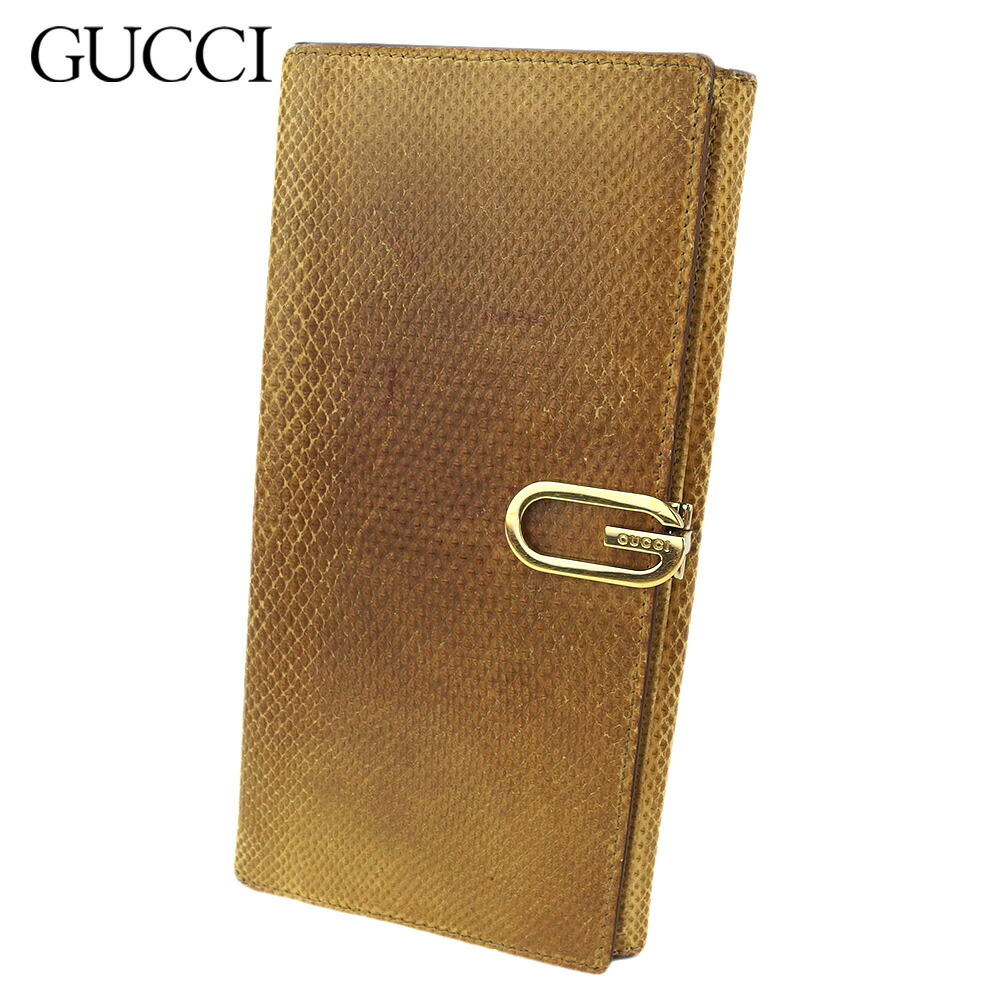 【決算前SALE★50％OFFクーポン】グッチ GUCCI 長財布 リザード Gマーク ベージュ ゴールド メンズ 中古 ブランド ハイブランド ヴィンテージ