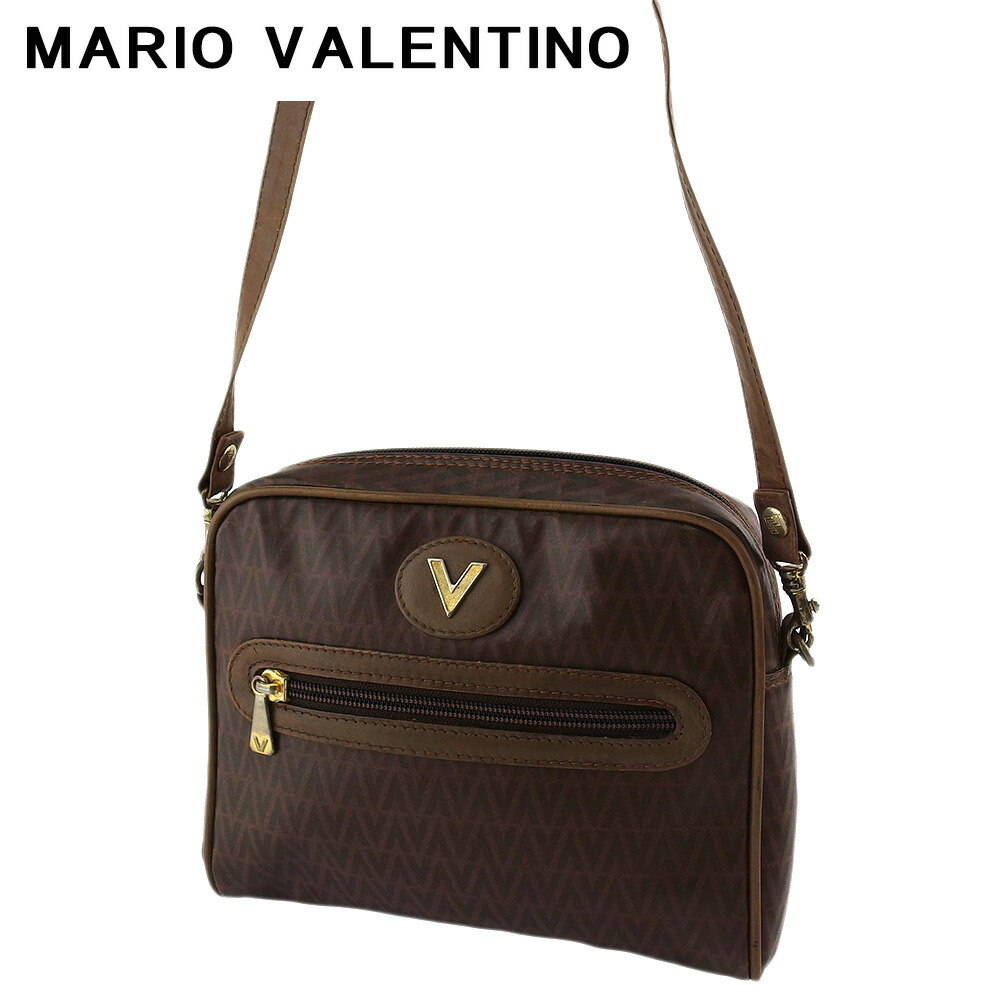【お買い物マラソン★30%OFFクーポン】マリオ・ヴァレンティノ MARIO VALENTINO ショルダーバッグ Vマーク ブラウン ゴールド シルバー メンズ 中古 ブランド ハイブランド ヴィンテージ|ブランドデポ