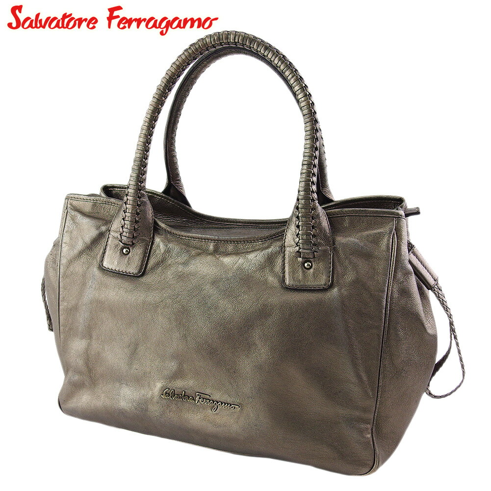 【お買い物マラソン★30％OFFクーポン】サルヴァトーレフェラガモ Salvatore Ferragamo トートバッグ メタリック ゴールド シルバー メンズ 中古 ブランド ハイブランド ヴィンテージ｜ブランドデポ