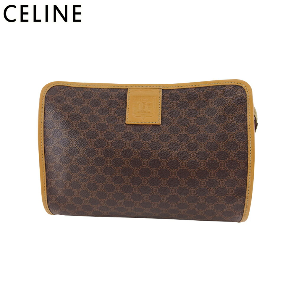 【雨季得SALE★21％OFFクーポン券】セリーヌ CELINE クラッチペダル御徒面子 マカダム 赤銅色 ベージュ レディース 中古 ブランド名 ご機嫌ブランド名 ヴィンテージ