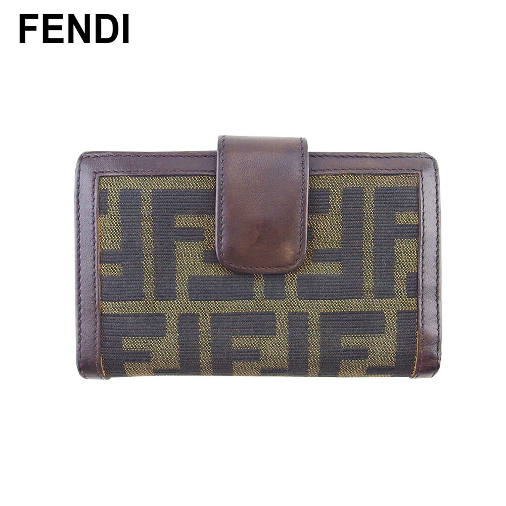 【雨季得SALE★21％OFFクーポン券】フェンディ FENDI 二つ折り紙入れ ズッカ 赤銅色 黒いこと ベージュ レディース 中古 ブランド名 ご機嫌ブランド名 ヴィンテージ