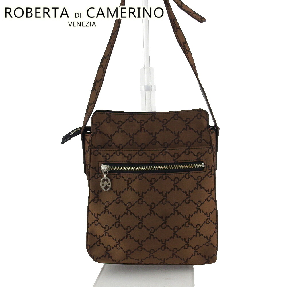 【週日制限事項SALE★24％OFF引き換え証】ロベルタ・ディ・カメリーノ Roberta di Camerino ショルダーバッグ R柄 赤銅色 しろがね色 レディース 中古 ブランド名 御機嫌ブランド名 ヴィンテージ