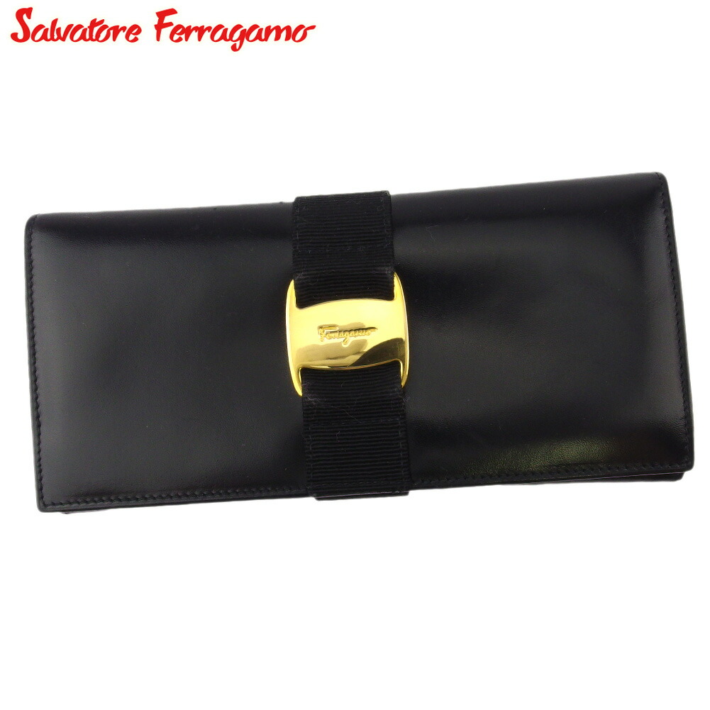 【雨季得SALE★21％OFFクーポン券】サルヴァトーレフェラガモ Salvatore Ferragamo 長紙入れ ヴァラ 黒いこと ゴールド メンズ 中古 ブランド名 ご機嫌ブランド名 ヴィンテージ