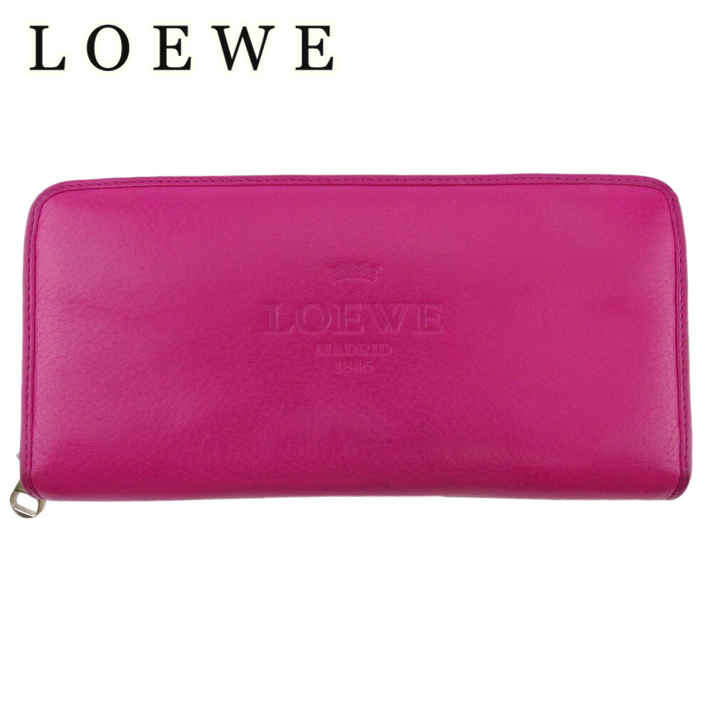 【雨季得SALE★21％OFFクーポン券】ロエベ LOEWE 長紙入れ ロゴタイプ サクラ色 パープル しろがね色 メンズ 中古 ブランド名 ご機嫌ブランド名 ヴィンテージ