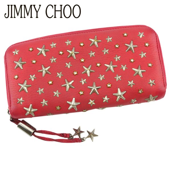 【お買い出しマラソン★30％OFF引き換え証】ジミーチュウ JIMMY CHOO 長札入れ スタースタッズ 伝達ルート石ころ付き添い人 サクラ色 しろがね色 ゴールド レディース 中古 ブランド名 ご機嫌ブランド名 ヴィンテージ レディース財布-バッグ・小物・ブランド雑貨