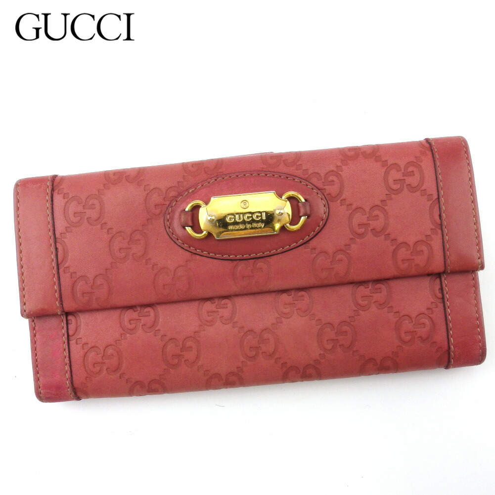 【土日BIG SALE★27％OFF引き換え証】グッチ GUCCI 長紙入れ グッチシマ さくら色 ゴールド メンズ 中古 ブランド名 ご機嫌ブランド名 ヴィンテージ