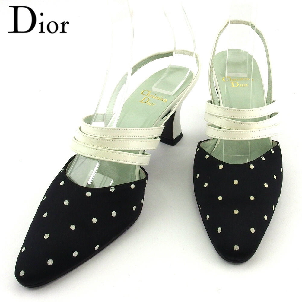 【Fashion Special Fair★24％OFFクーポン】ディオール Dior パンプス 水玉 ドット ♯5ハーフ バックストラップ ブラック ホワイト 白 メンズ 中古 ブランド ハイブランド ヴィンテージ