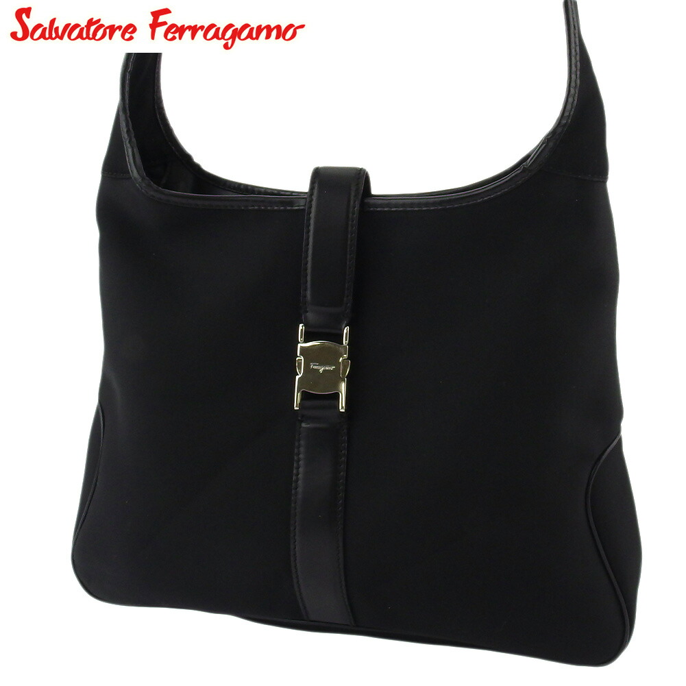 【お買い物マラソン★30％OFFクーポン】サルヴァトーレフェラガモ Salvatore Ferragamo ショルダーバッグ ロゴ ブラック シルバー メンズ 中古 ブランド ハイブランド ヴィンテージ｜ブランドデポ
