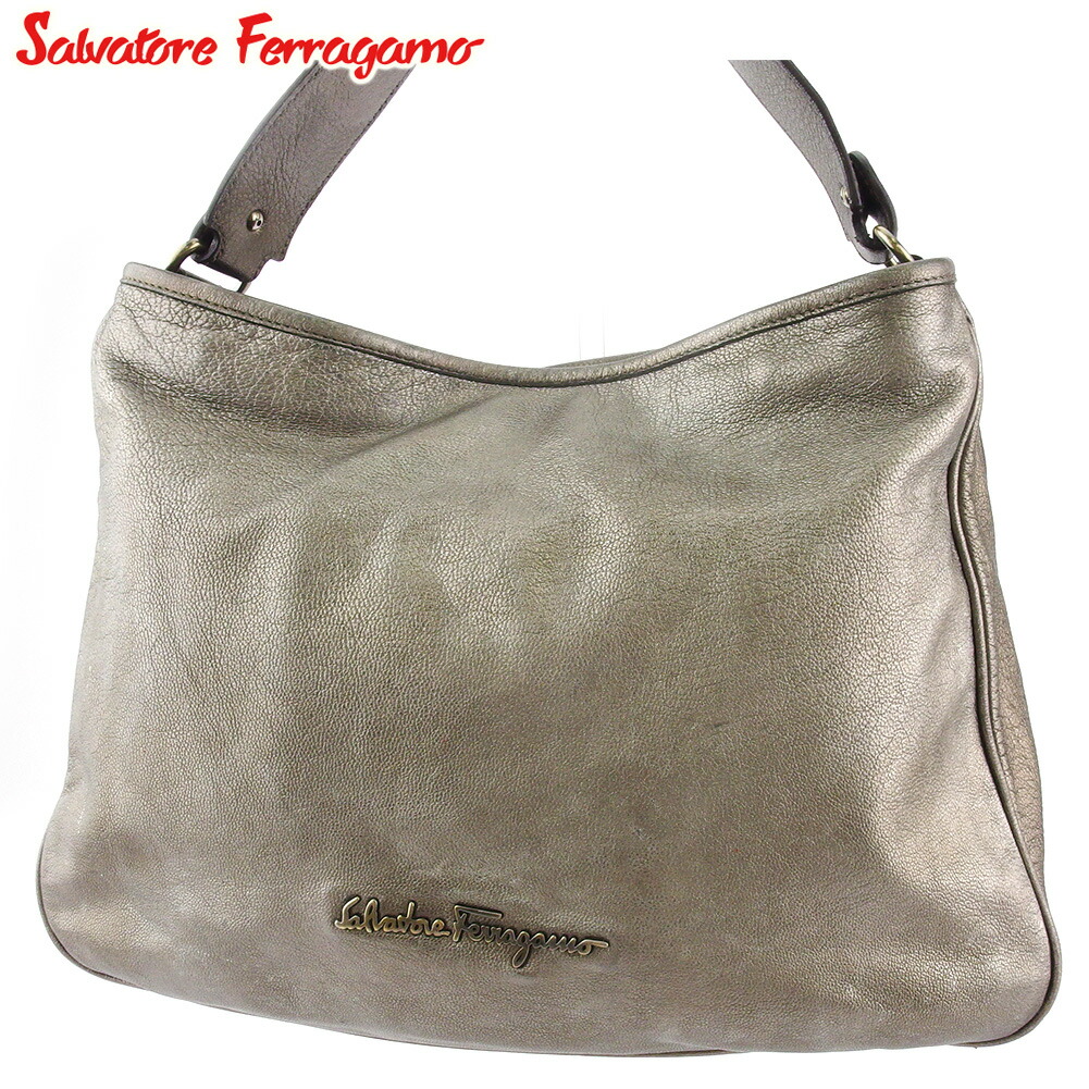 【お買い出しマラソン★30％OFFクーポン券】サルヴァトーレフェラガモ Salvatore Ferragamo ハンドバック ロゴタイプ しろがね色 赤銅色 ゴールド レディース 中古 ブランド名 ご機嫌ブランド名 ヴィンテージ バッグ・小物・ブランド雑貨-ハンドバッグ