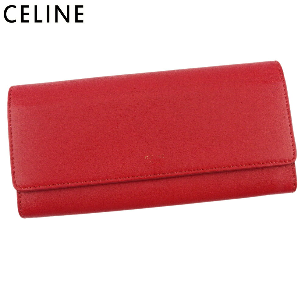 【土日BIG SALE★27％OFF引き換え証】セリーヌ CELINE 長紙入れ ロゴタイプ 赤いこと ゴールド メンズ 中古 ブランド名 ご機嫌ブランド名 ヴィンテージ