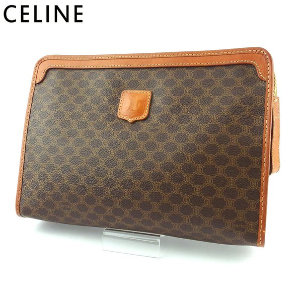 【雨季得SALE★21％OFFクーポン券】セリーヌ CELINE クラッチペダル御徒面子 マカダム 赤銅色 ベージュ レディース 中古 ブランド名 ご機嫌ブランド名 ヴィンテージ