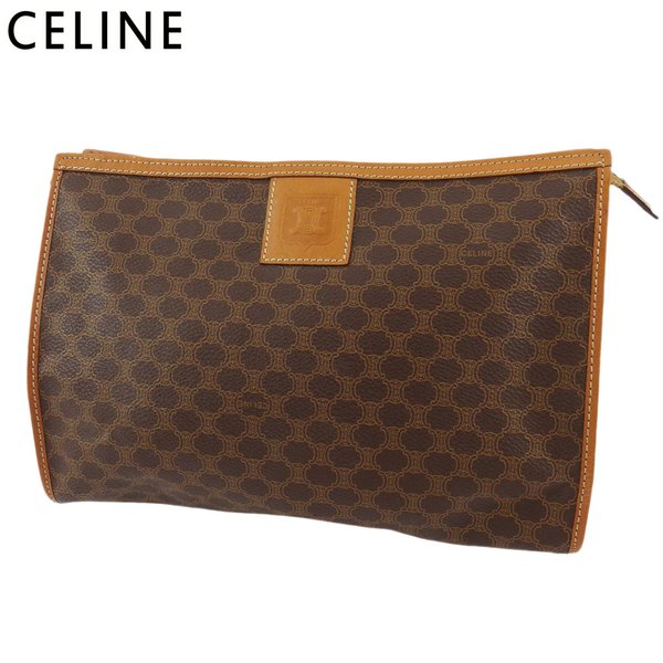 【雨季得SALE★21％OFFクーポン券】セリーヌ CELINE クラッチペダル御徒面子 マカダム 赤銅色 ベージュ ゴールド レディース 中古 ブランド名 ご機嫌ブランド名 ヴィンテージ