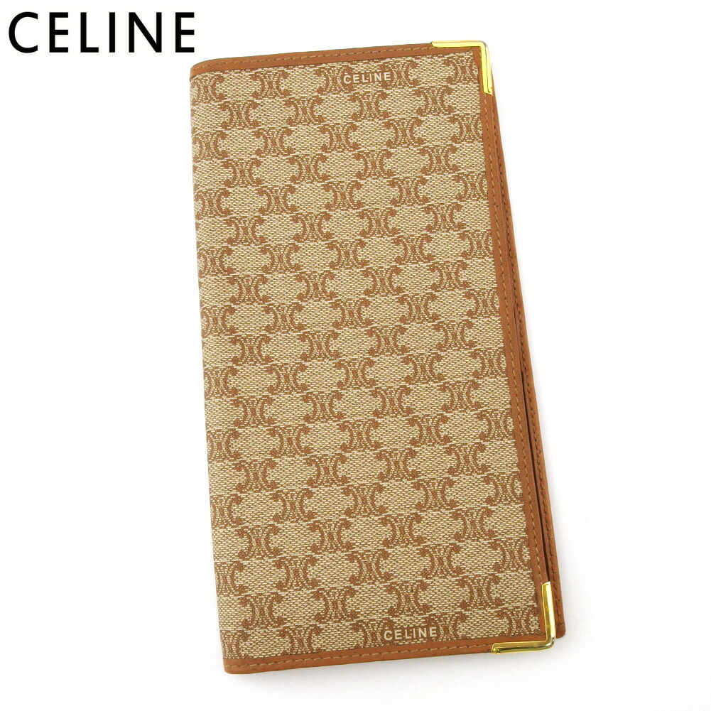 【新生活応援★29％OFFクーポン】セリーヌ CELINE 札入れ マカダム ベージュ ブラウン ゴールド メンズ 中古 ブランド ハイブランド ヴィンテージ