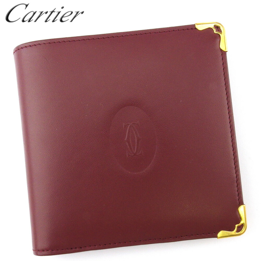 【土日BIG SALE★27％OFF引き換え証】カルティエ CARTIER 二つ折り紙入れ 帆柱生産ライン ボルドーワイン ゴールド メンズ 中古 ブランド名 ご機嫌ブランド名 ヴィンテージ
