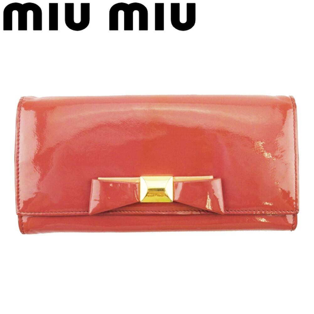 【お買い物マラソン★30％OFFクーポン】ミュウミュウ MIUMIU 長財布 リボン ブラウン ピンク ゴールド メンズ 中古 ブランド ハイブランド ヴィンテージ｜ブランドデポ