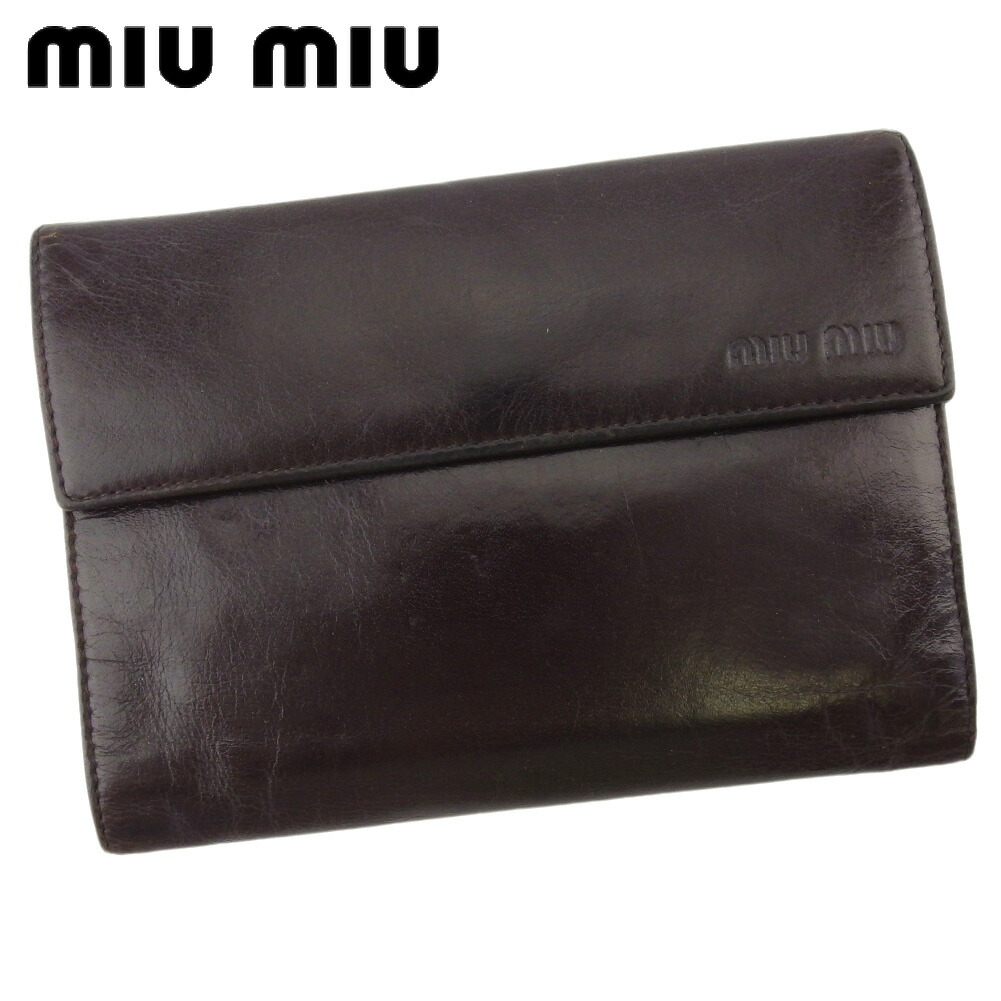 【決算前SALE★50％OFFクーポン券】ミュウミュウ MIUMIU 三つ折り紙入れ ロゴタイプ 赤銅色 メンズ 中古 ブランド名 ご機嫌ブランド名 ヴィンテージ