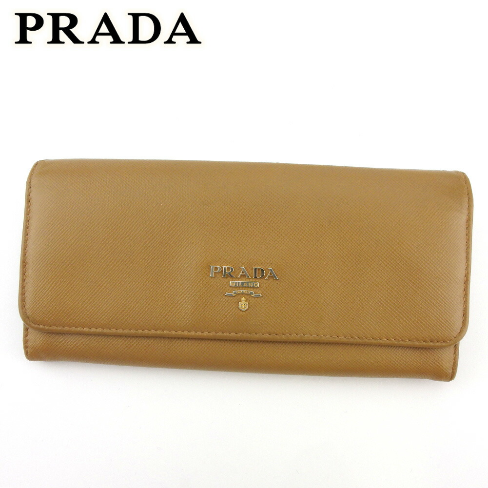 【雨季得SALE★21％OFFクーポン券】プラダ PRADA 長紙入れ ロゴタイプ ともし火赤銅色 ゴールド メンズ 中古 ブランド名 ご機嫌ブランド名 ヴィンテージ