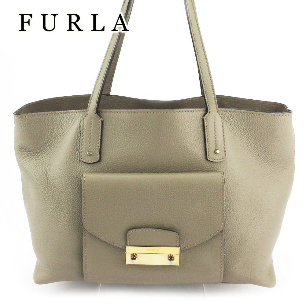 【決算前SALE★50％OFFクーポン】フルラ Furla トートバッグ メトロポリス グレー 灰色 ゴールド メンズ 中古 ブランド ハイブランド ヴィンテージ