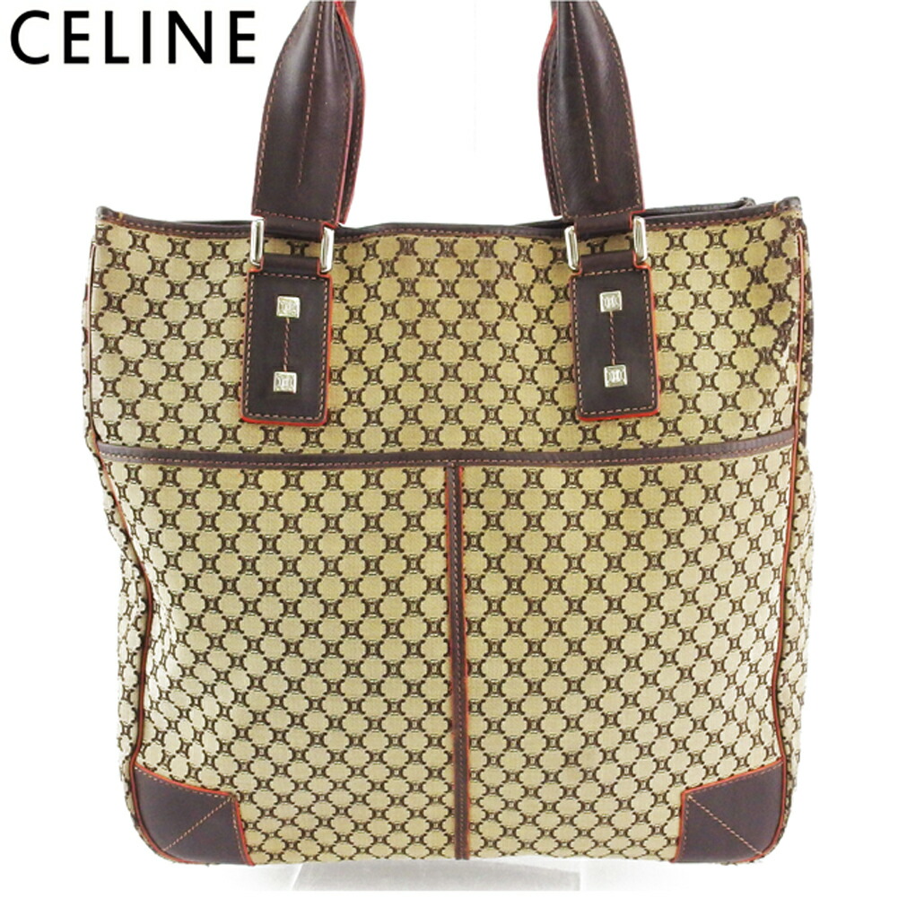 【お買い物マラソン★30％OFFクーポン】セリーヌ CELINE トートバッグ マカダム ベージュ ブラウン オレンジ シルバー メンズ 中古 ブランド ハイブランド ヴィンテージ｜ブランドデポ 26,354円