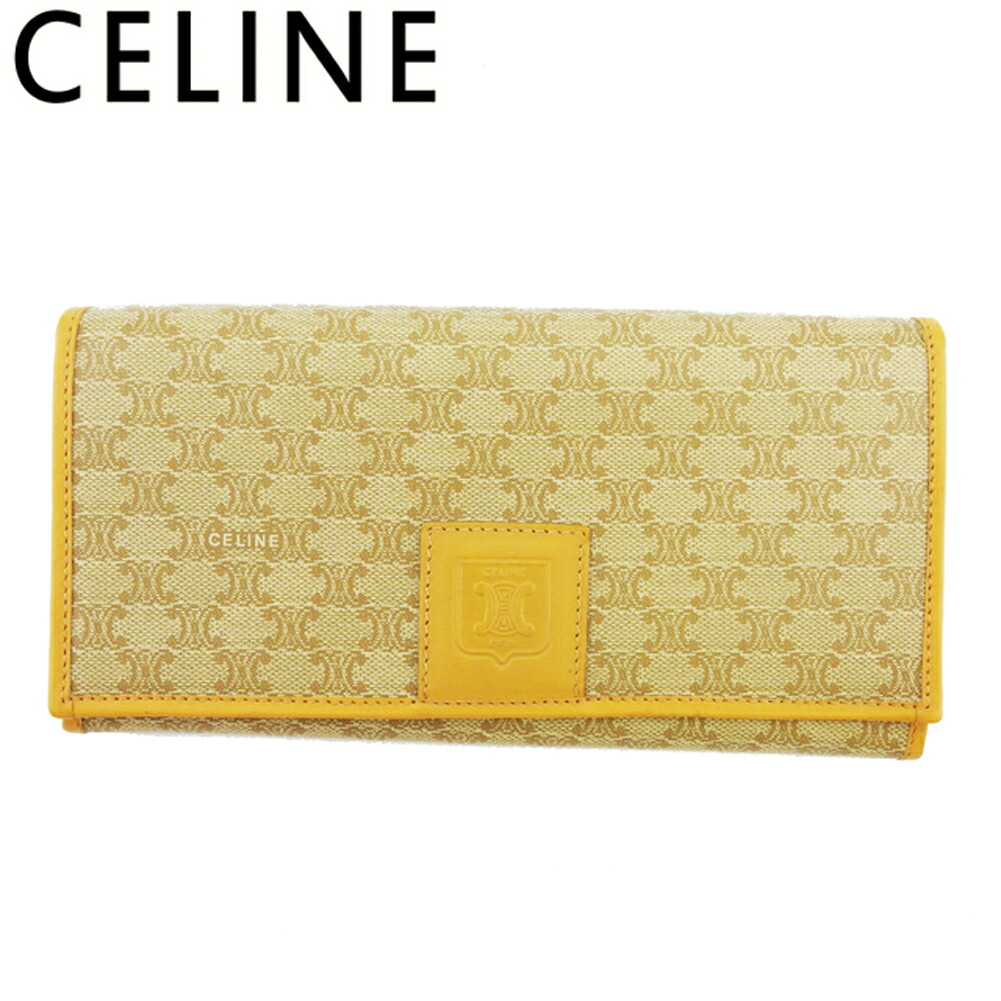 【雨季得SALE★21％OFFクーポン券】セリーヌ CELINE 長紙入れ マカダム ベージュ 赤銅色 ゴールド メンズ 中古 ブランド名 ご機嫌ブランド名 ヴィンテージ
