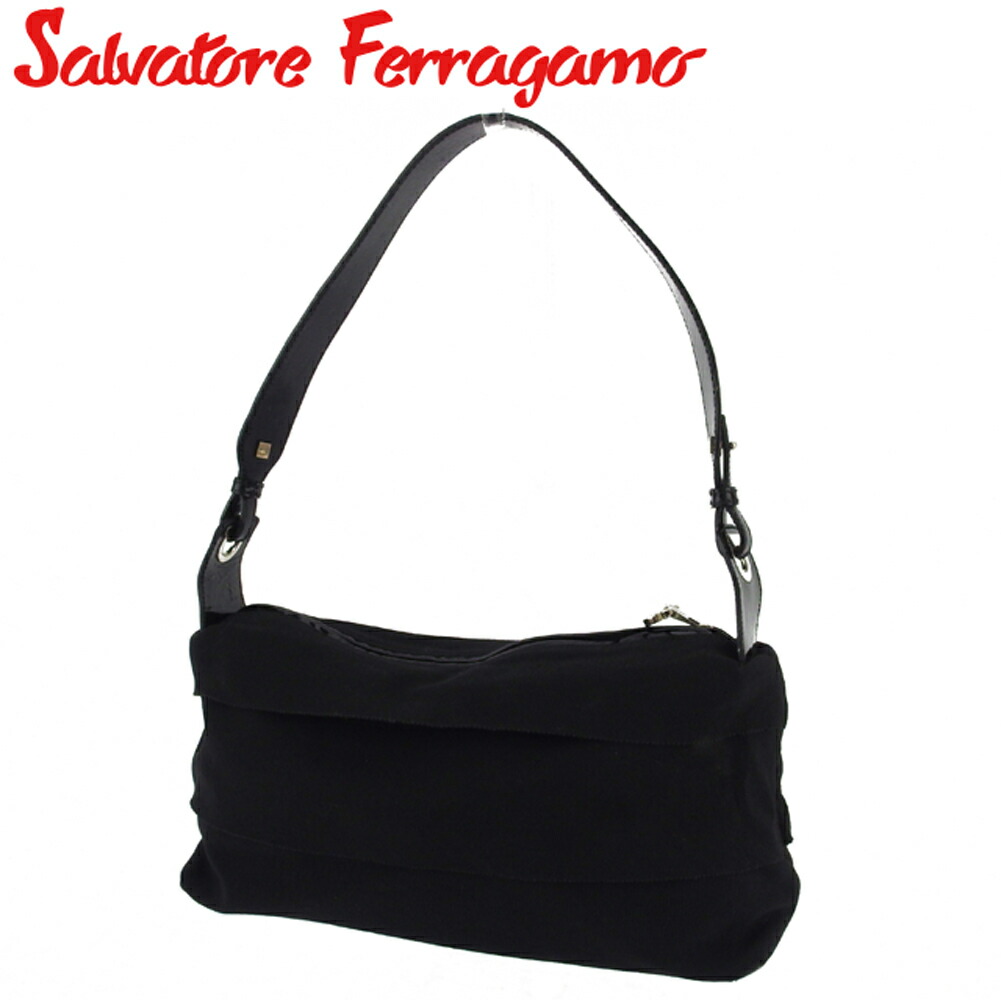 【週日制限事項SALE★24％OFF引き換え証】サルヴァトーレフェラガモ Salvatore Ferragamo ショルダーバッグ ティアード ガンチーニ 黒いこと しろがね色 メンズ 中古 ブランド名 御機嫌ブランド名 ヴィンテージ